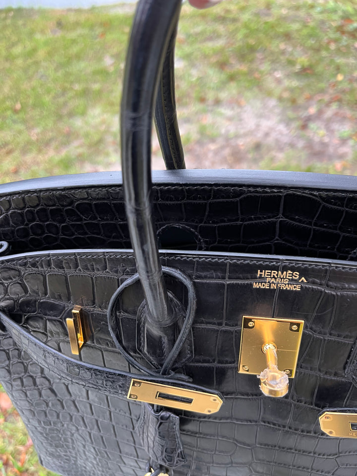 Hermes Black Matte Croc Birkin 35 GHW