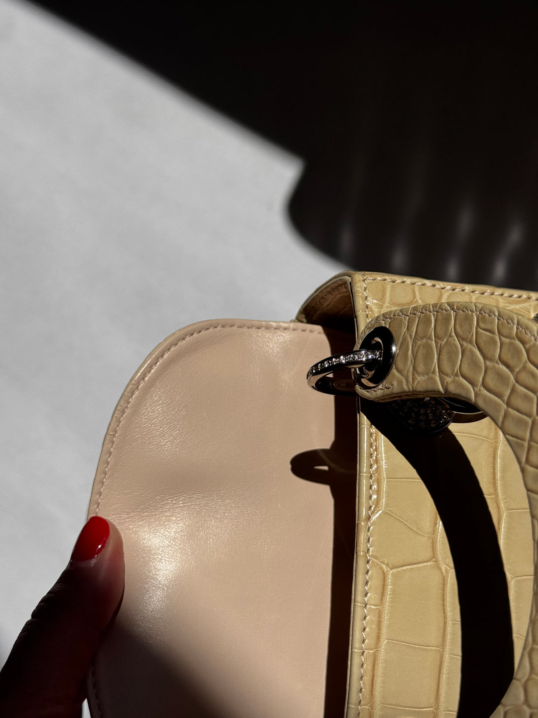 Lady Dior Ivory Crocodile Mini Top Handle