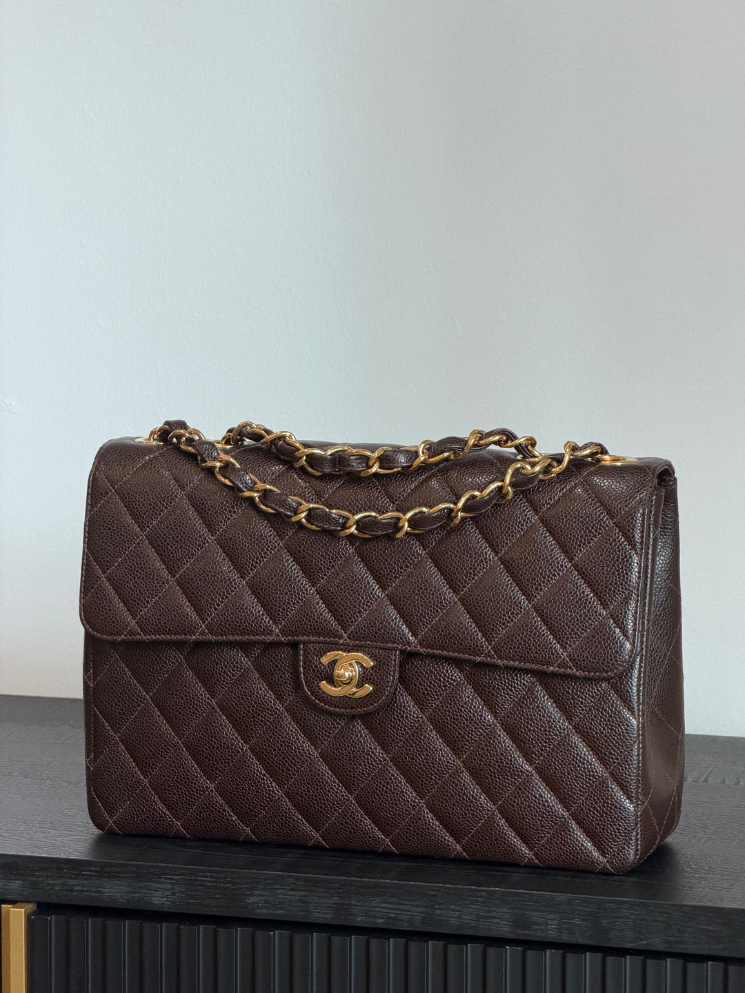 Chanel Classic Flap Jumbo Brown Caviar 24K Gold Hardware 2000