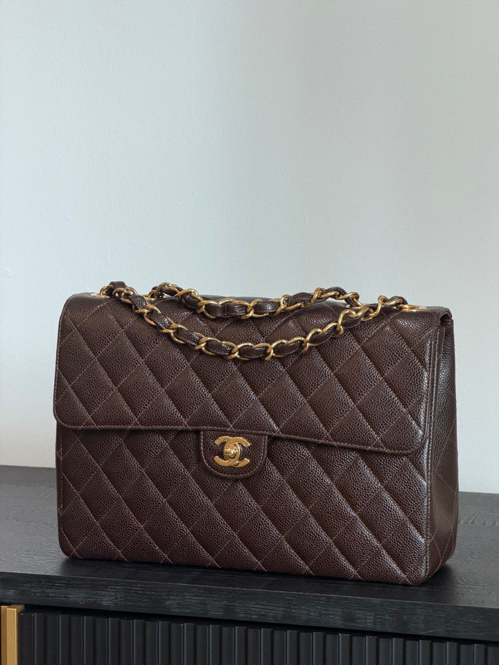 Chanel Classic Flap Jumbo Brown Caviar 24K Gold Hardware 2000