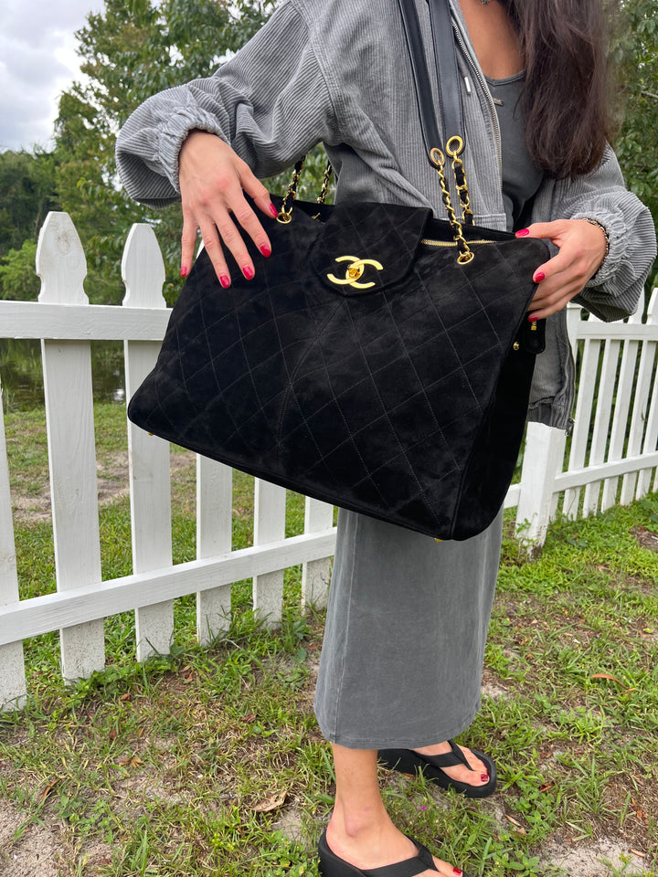Chanel Rare Vintage Suede XL Supermodel Tote