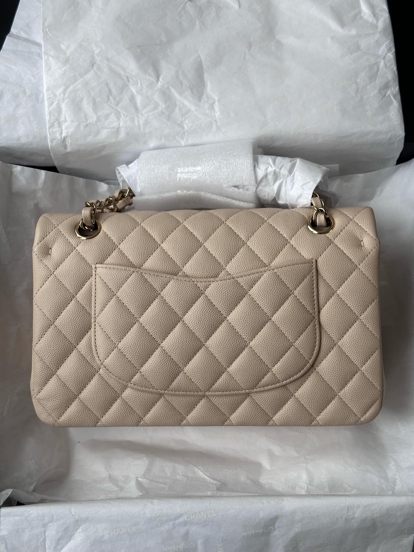 Chanel 23P Ecru Medium Caviar Double Flap Bag