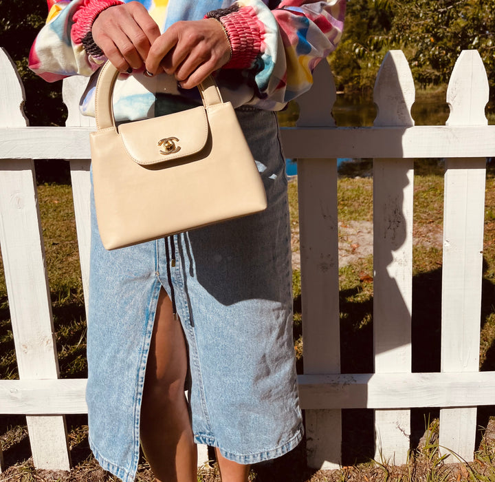 Chanel Vintage Mini Cream Lambskin Kelly Flap