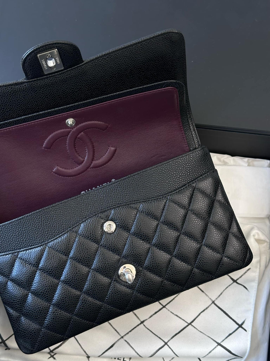 Chanel Black Medium Caviar Double Flap Bag SHW