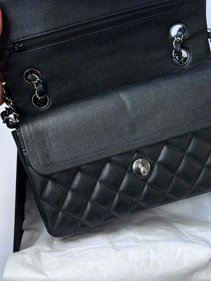 Chanel 18C Small Black Caviar Iridescent Classic Flap Bag + RHW