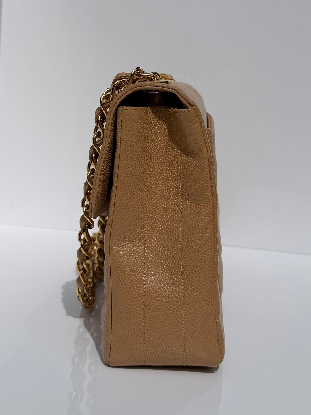 Chanel Classic Flap Jumbo Horizontal Dark Beige Caviar 24K Gold Hardware 1996