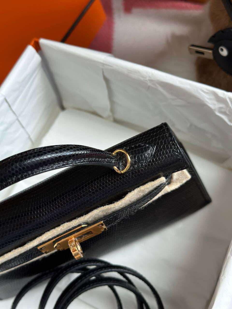 Hermes Mini Sellier Black Lizard Kelly 20