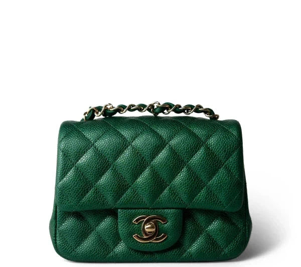 Chanel 18S Emerald Green Mini Square Caviar Flap Bag