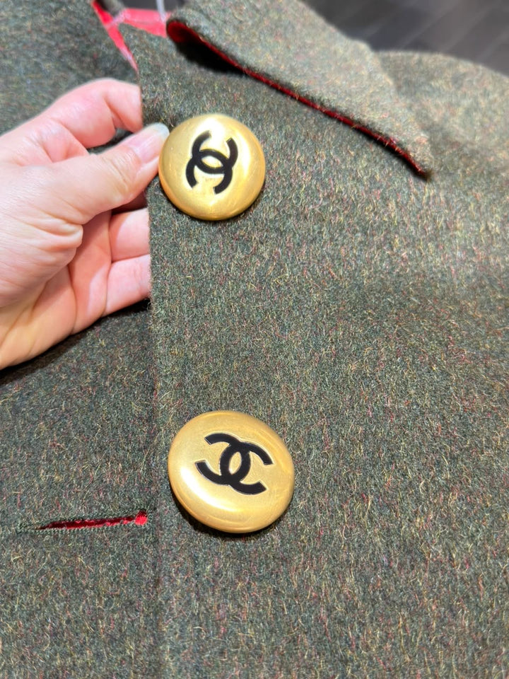 Chanel CC Military Green Wool Runway Coat 1992