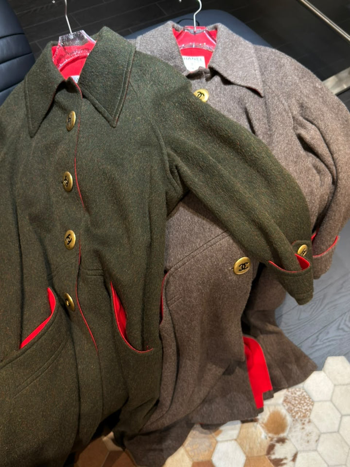 Chanel CC Military Brown Wool Runway Coat 1992
