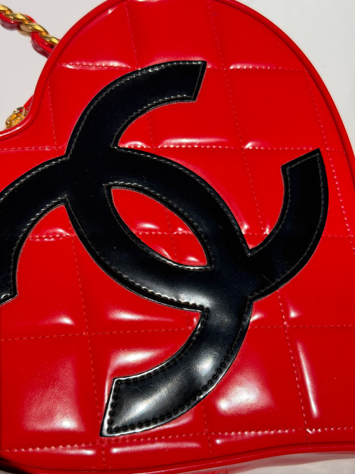 Chanel Barbie Red Heart Vanity Bag 24K Gold-Plated Hardware 1995