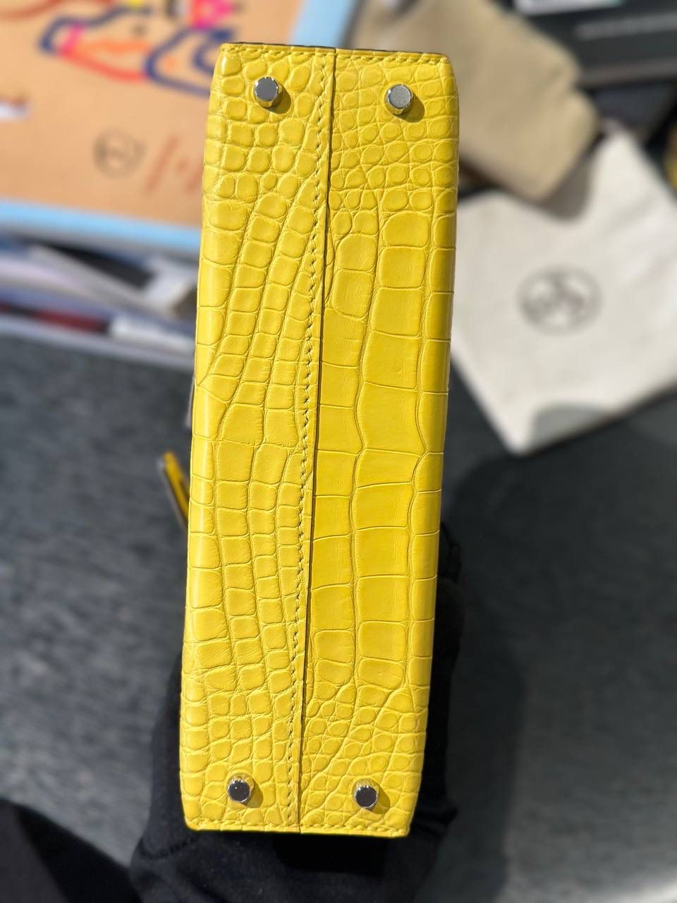 Hermès Mini Kelly 20 Alligator Mimosa Palladium Hardware