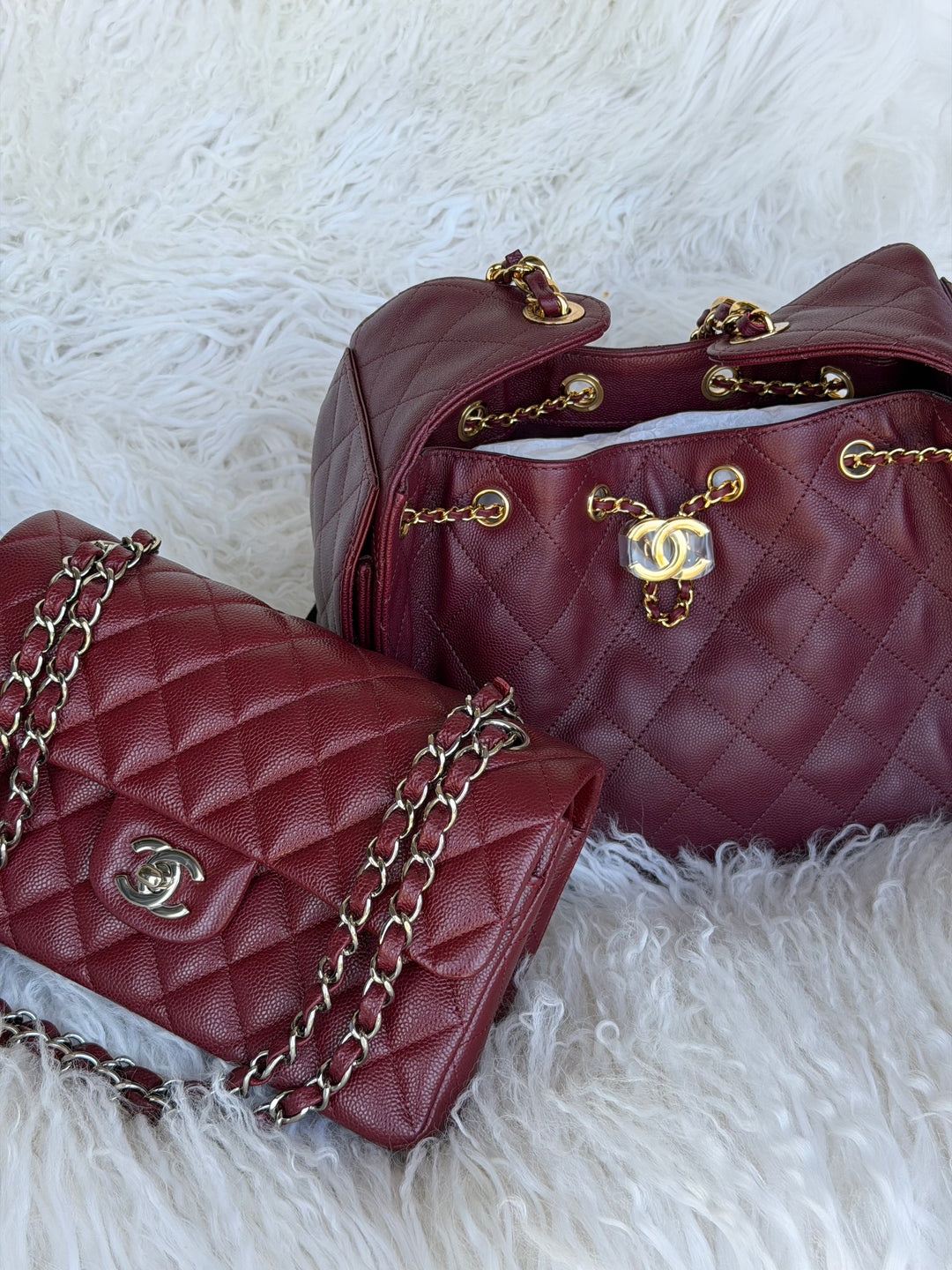 Chanel Small Classic Double Flap Caviar Burgundy Silver Hardware 2020