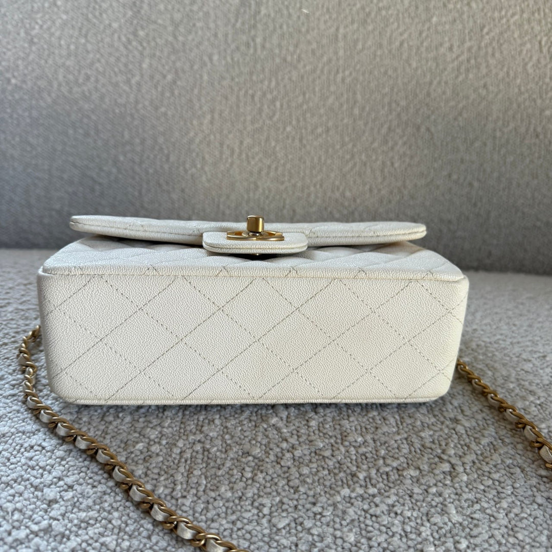 Chanel Mini Top Handle Flap Ivory Caviar Matte Gold Hardware 2021