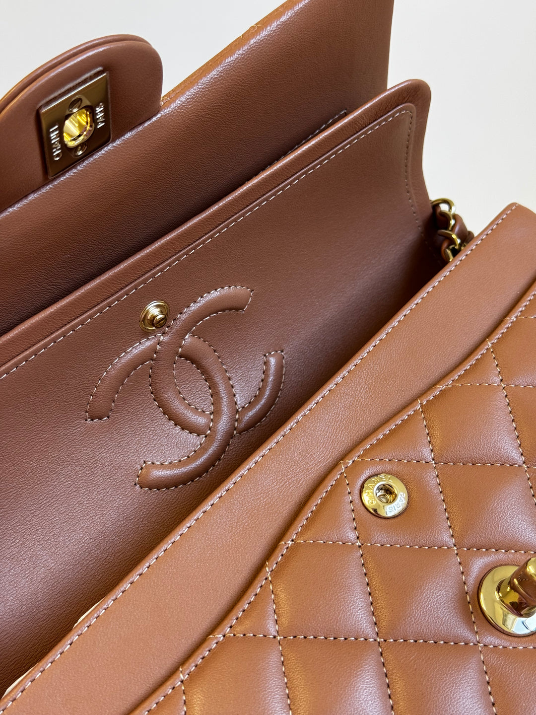 Chanel 22S Small Caramel Lambskin Classic Flap Bag + LGHW