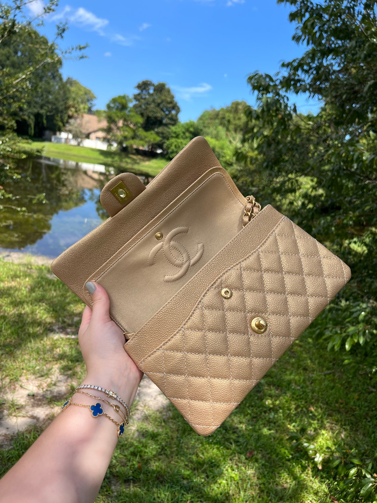 Chanel Gold Metallic Medium Caviar Double Flap Bag