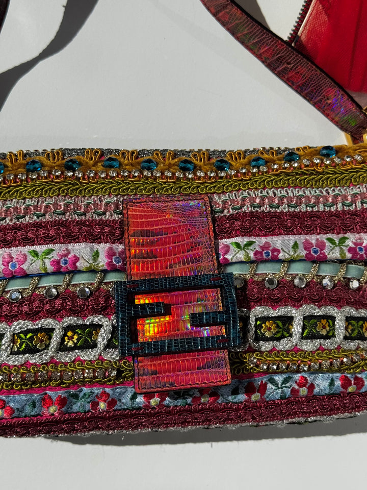 Fendi RARE Embellished Mixed Media Baguette