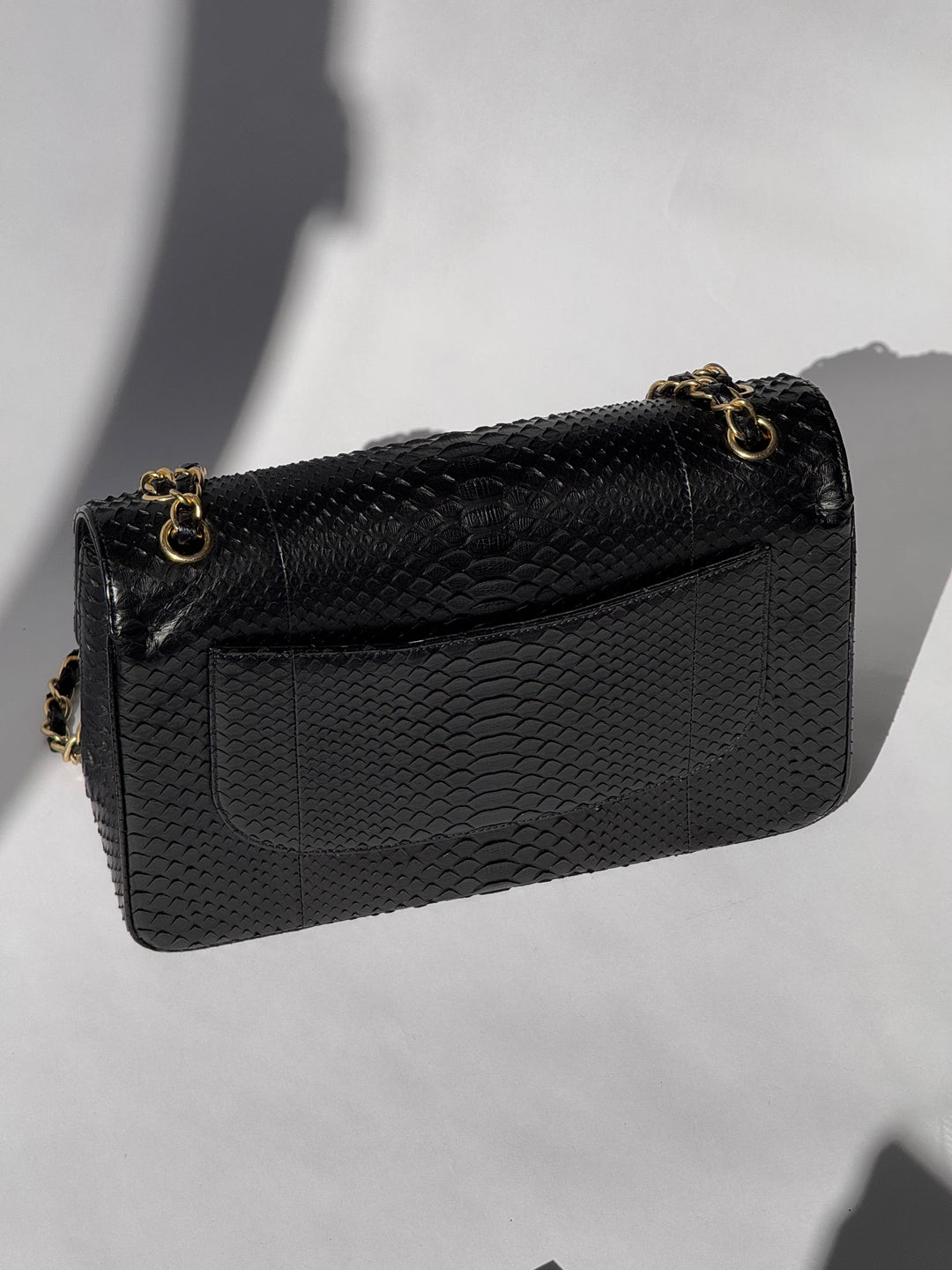 Chanel Jumbo Black Python Double Flap