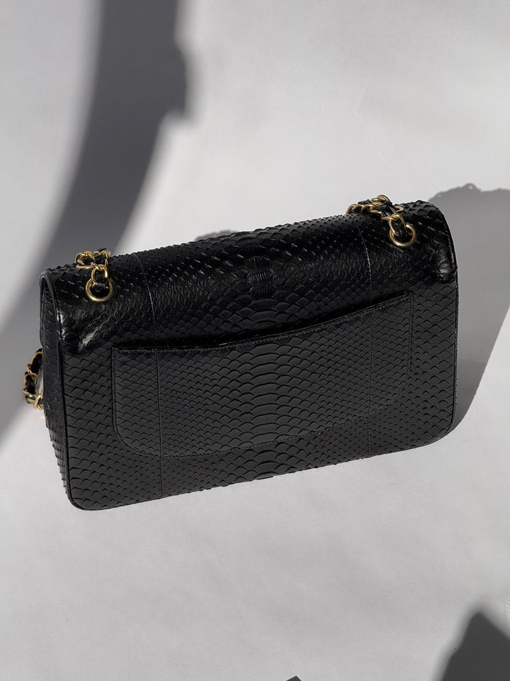 Chanel Jumbo Black Python Double Flap