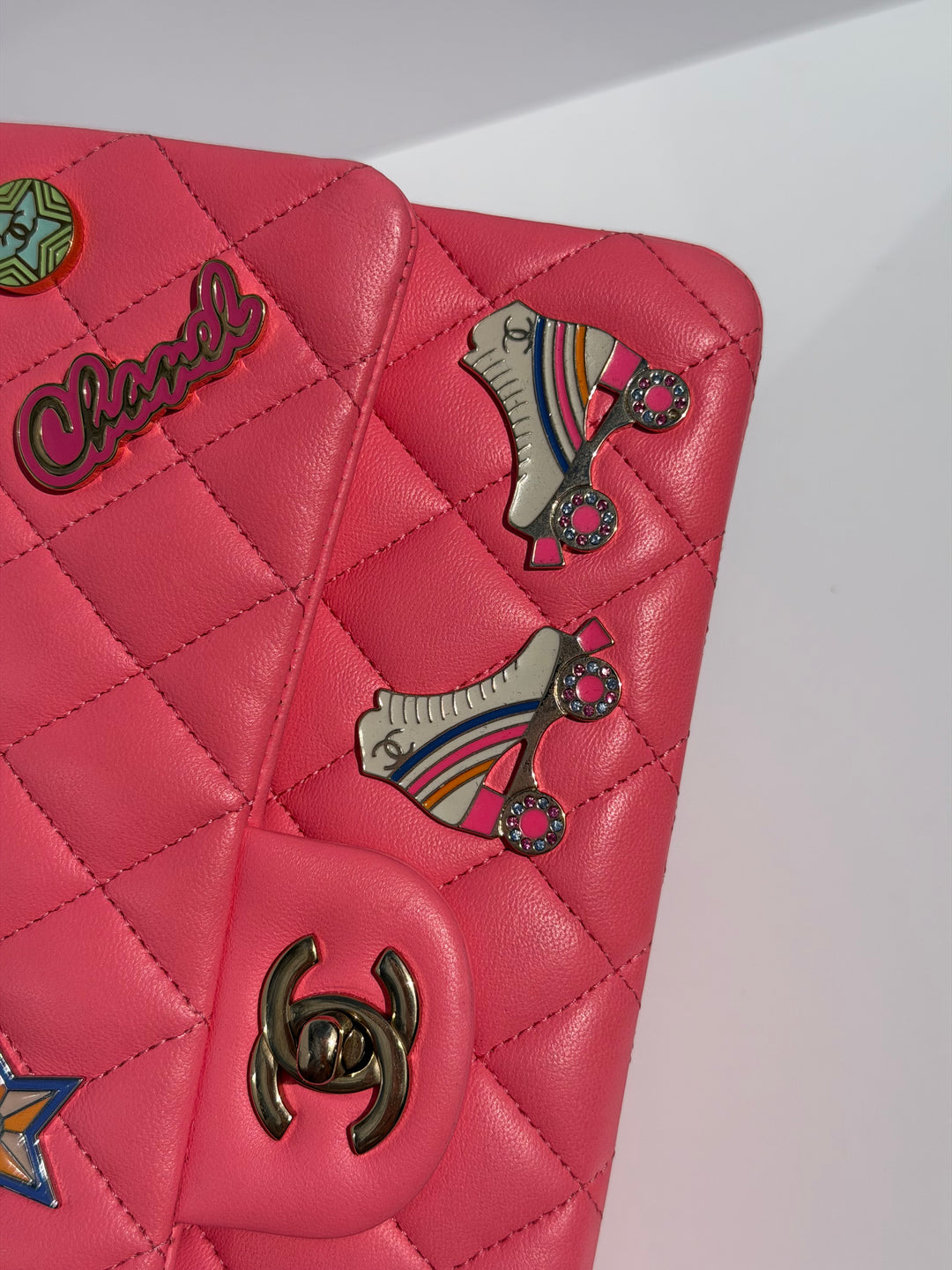 Chanel Medium Hollywood Charms Classic Flap Bag Pink Lambskin Light Gold Hardware 2024