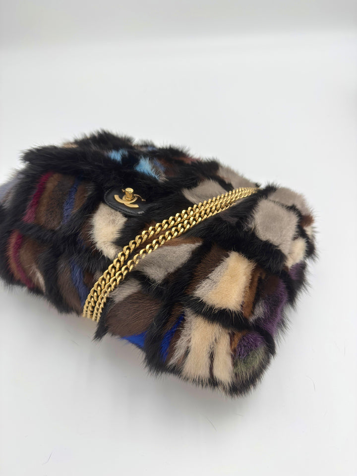 Chanel Multicolor Maxi Mink Fur Single Flap Bag