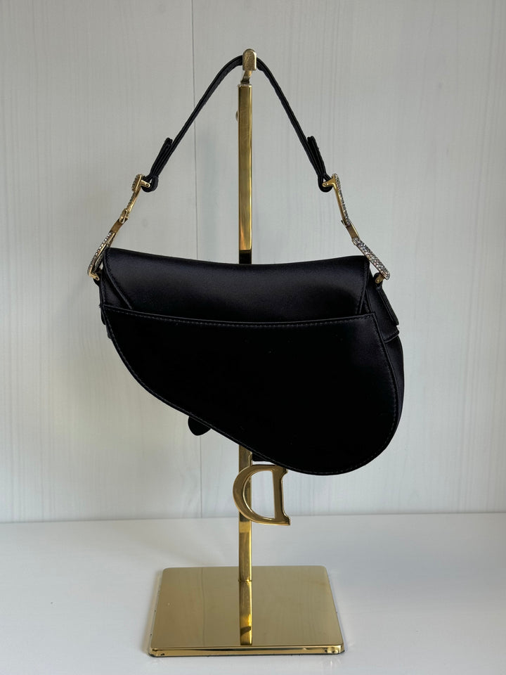Christian Dior Black Satin Crystal Mini Saddle