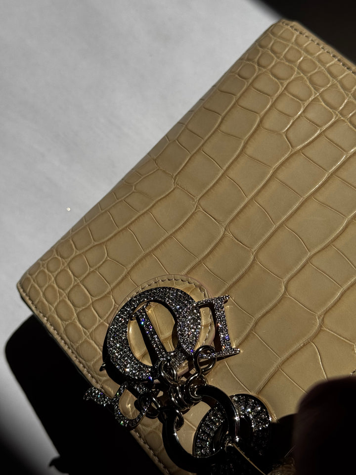 Lady Dior Ivory Crocodile Mini Top Handle