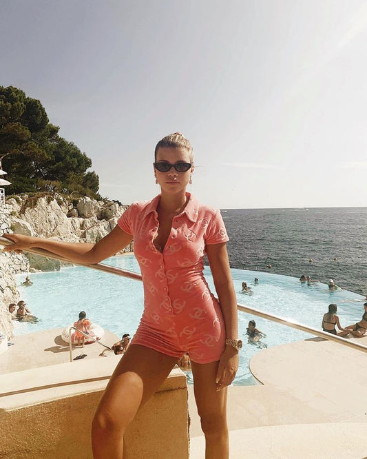 Chanel 1996 ICONIC Pink Velour CC Romper