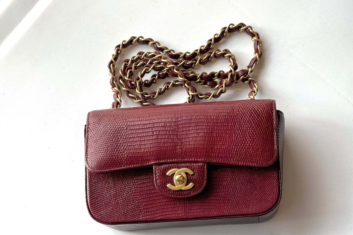 Chanel Burgundy Lizard Mini Rectangular Flap Bag