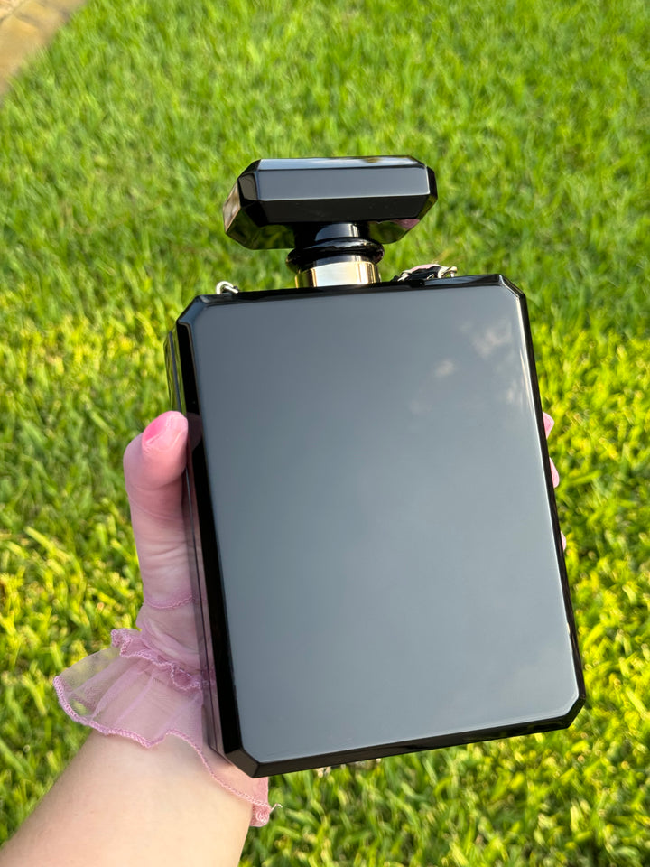 Chanel Black Acrylic Plexiglass Perfume Bottle Minaudière