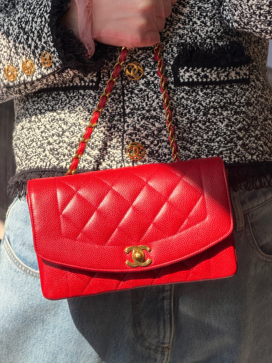Chanel Small Diana Flap Bag Caviar Red 24K Plated Gold Hardware 1994