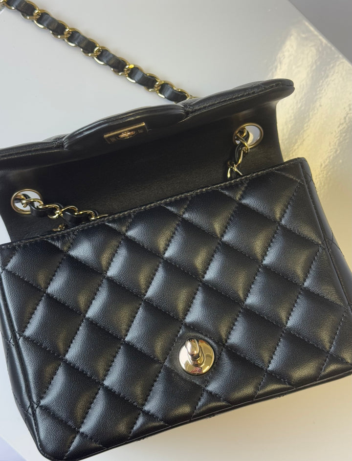 Chanel 2024 Black Mini Lambskin Square Flap Bag