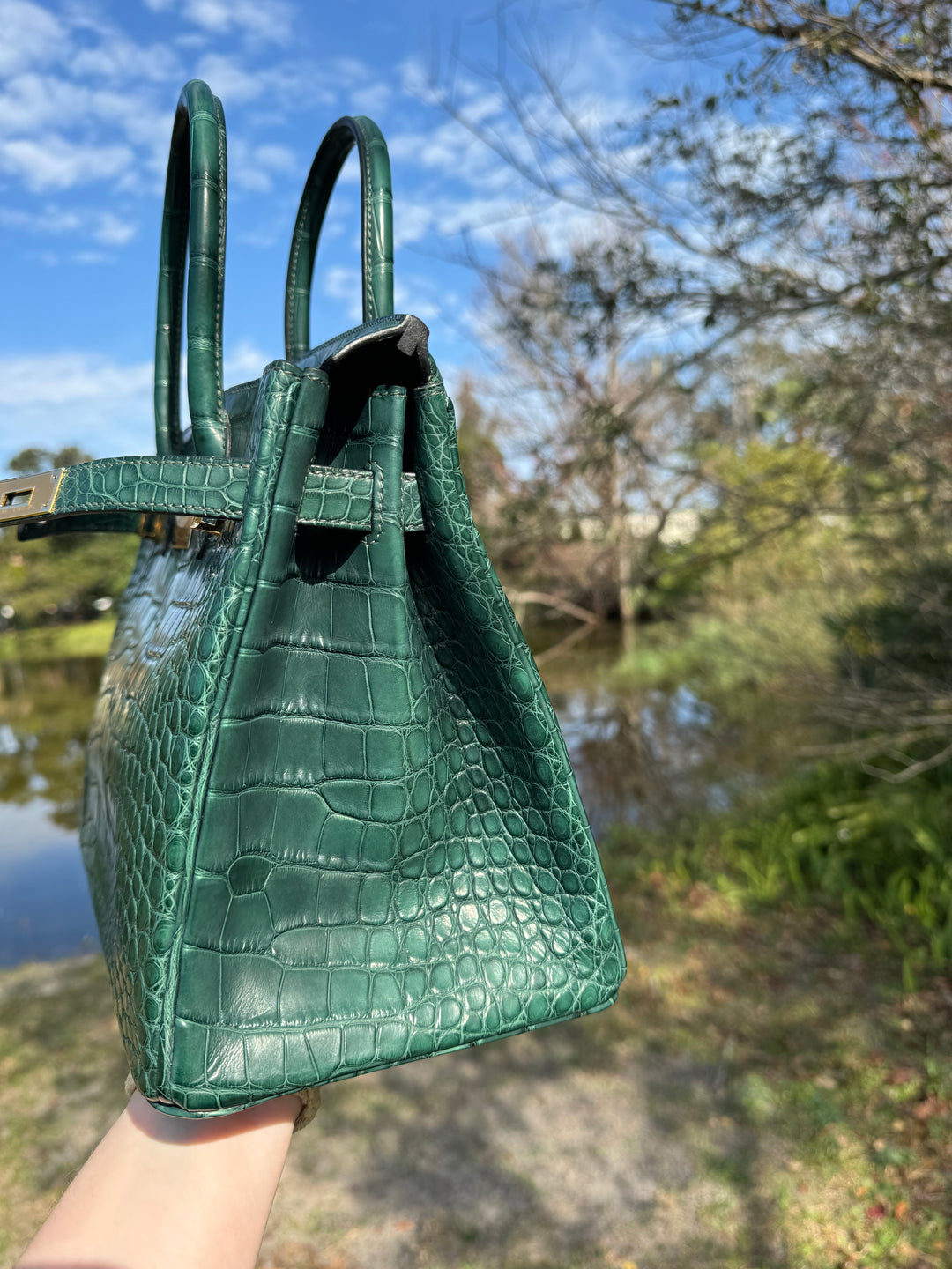 Hermes Matte Croc Vert Fonce Birkin 30