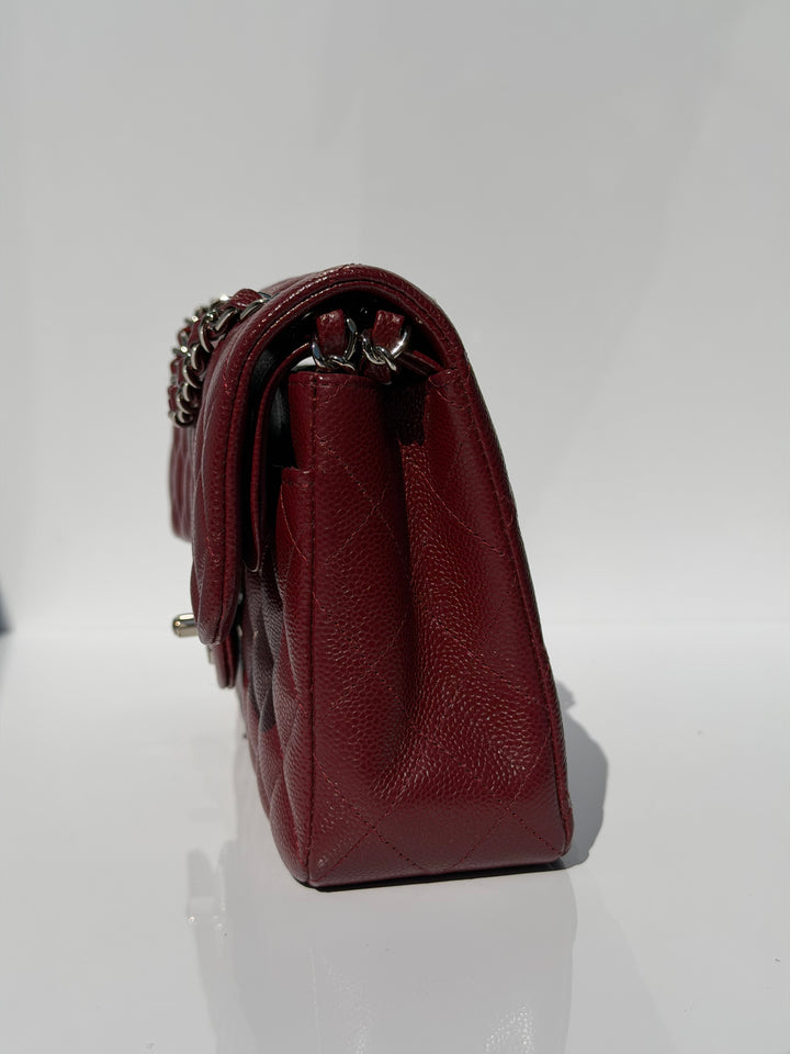 Chanel Small Classic Double Flap Caviar Burgundy Silver Hardware 2020