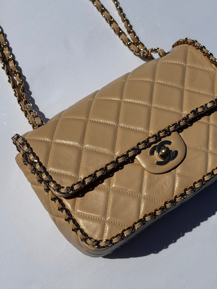 Chanel Beige Crumpled Calfskin Medium Chain All Over Flap Bag