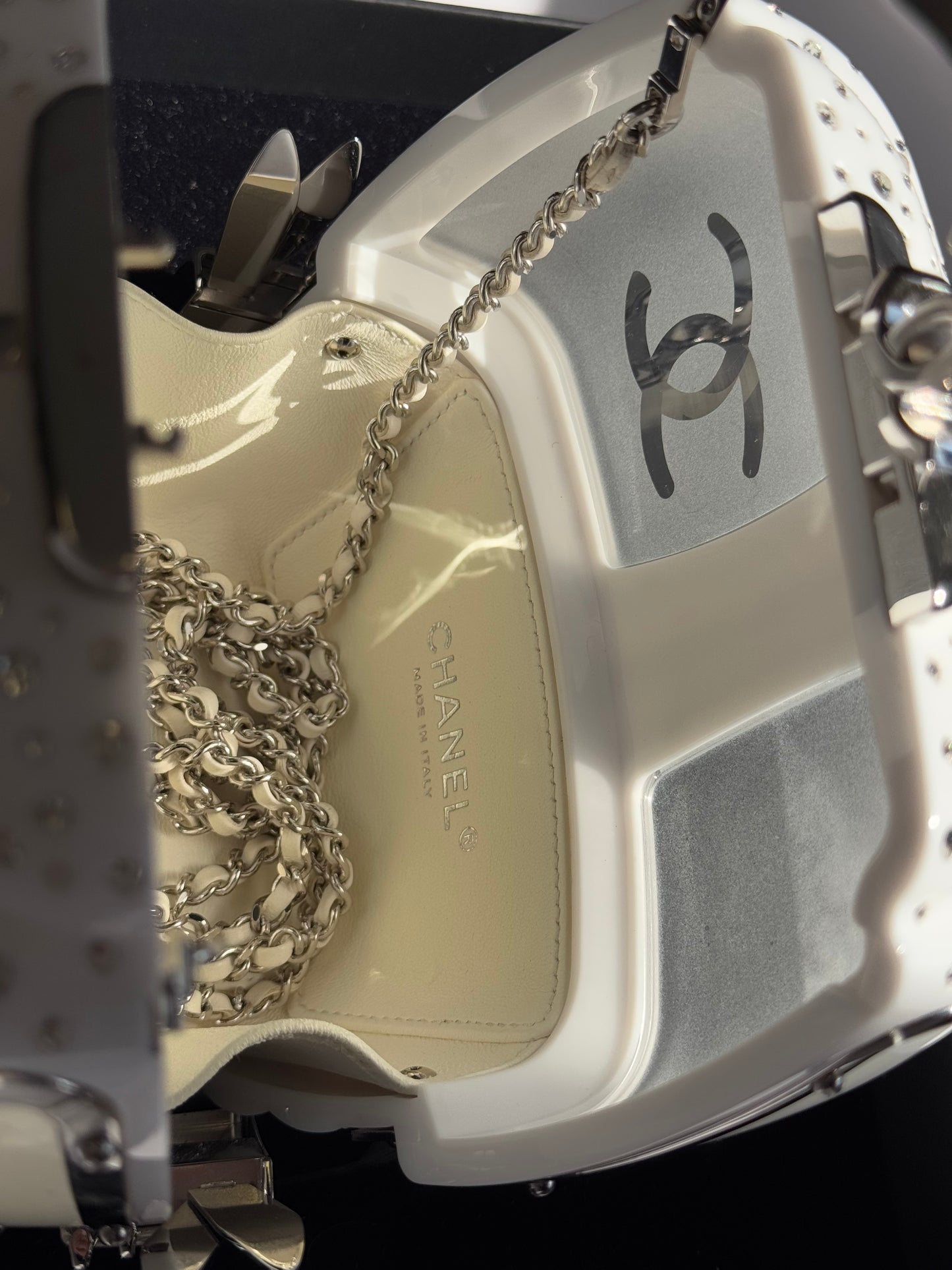 Chanel White Ski Gondola Swarovski Minaudiere