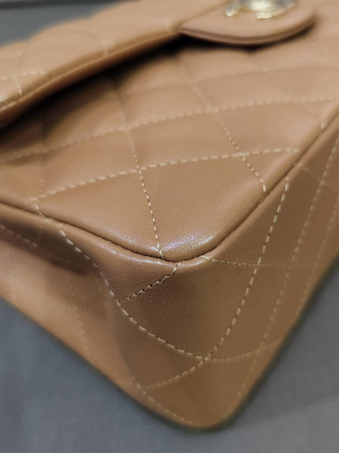 Chanel 22S Small Caramel Lambskin Classic Flap Bag + LGHW