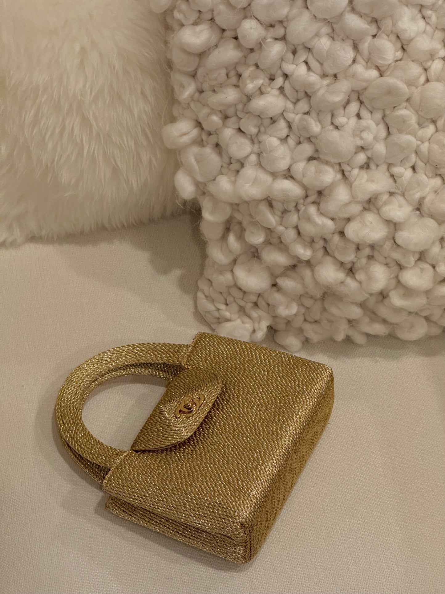 Chanel RARE 1998 Gold Silk Woven Mini Kelly