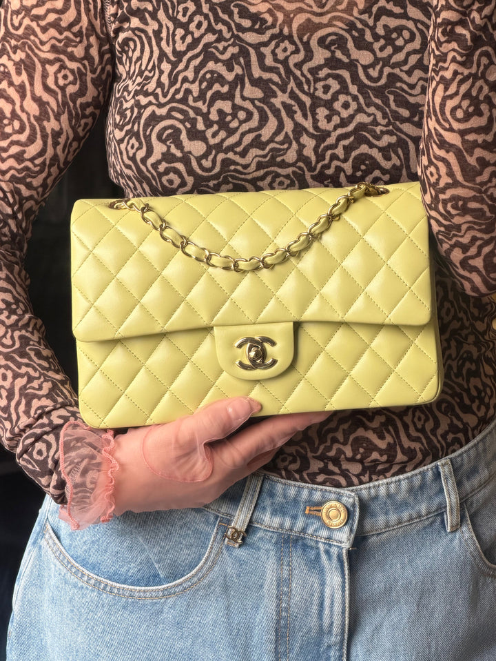 Chanel Medium Classic Flap Bag Pistachio Green Lambskin Gold Tone Hardware 2021