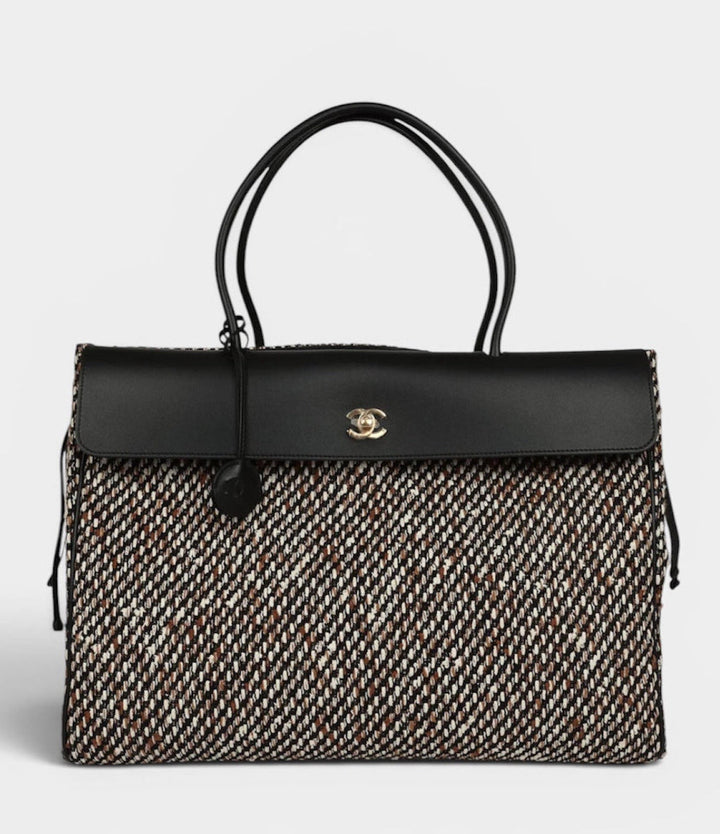 Chanel XXL Shopping Tote Black Calfskin and Multi Tweed Gold Hardware 2026