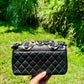 Chanel Metallic Gold and Black Lambskin Camellia Rose Appliqué Medium Flap Bag