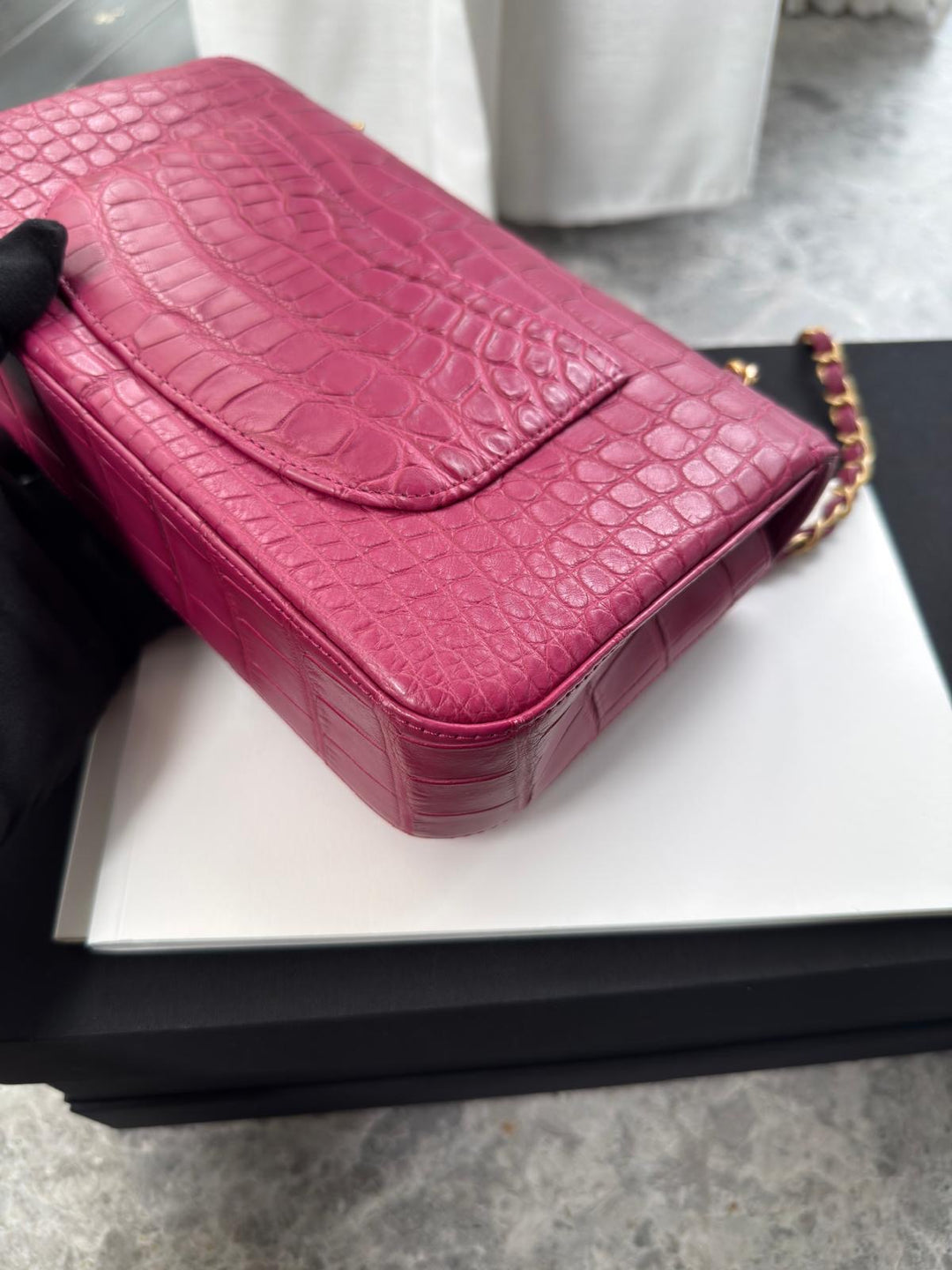Chanel Medium Classic Flap Bag Matte Alligator Pink Brushed Gold Hardware 2018