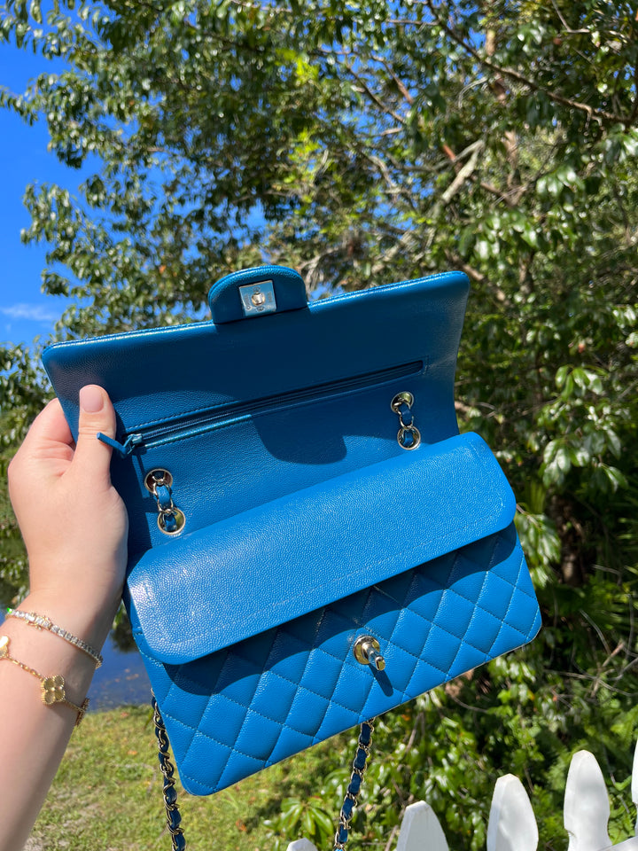 Chanel Blue Iridescent Medium Caviar Double Flap Bag