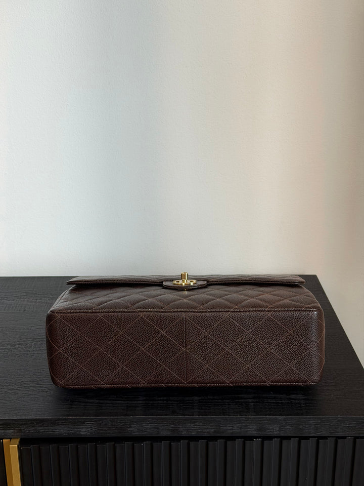 Chanel Classic Flap Jumbo Brown Caviar 24K Gold Hardware 2000