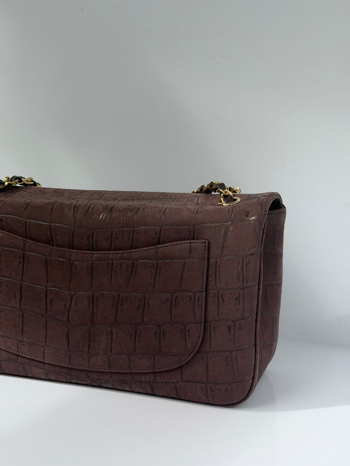 Chanel Maxi Flap Bag Brown Croc-Embossed Suede Calfskin Gold Tone Hardware 2026