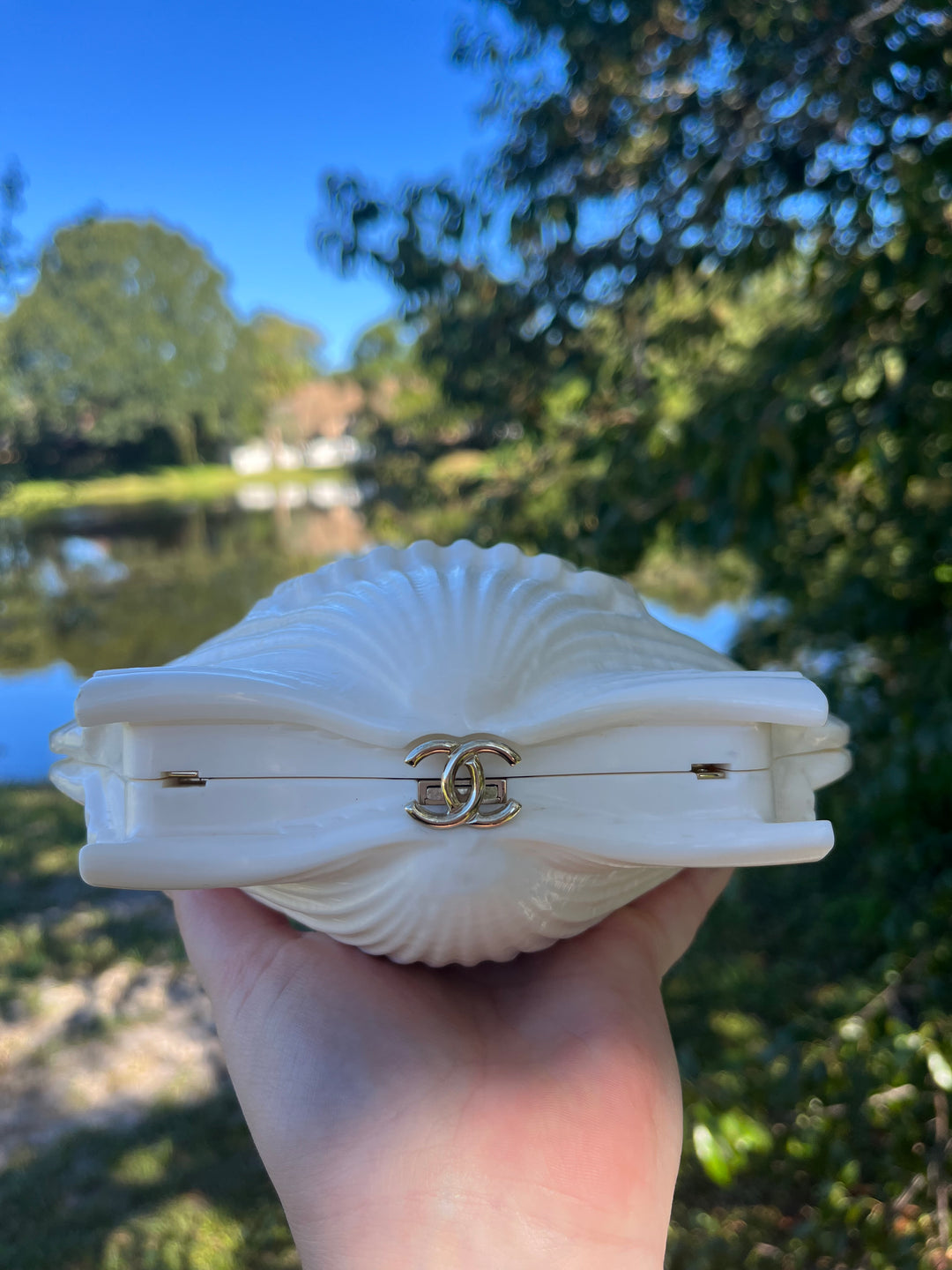 Chanel 19S White Runway Shell Minaudiere