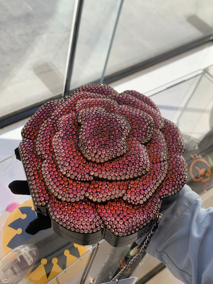 Chanel 2018 Runway Pink Strass & Resin Camelia Minaudiere