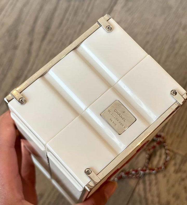 Chanel Shipping Container Bag Lucite White Silver Hardware 2018
