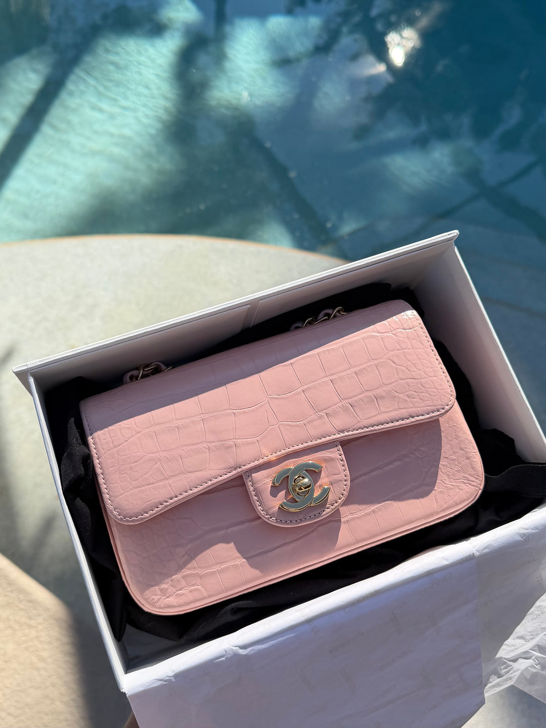 Chanel Mini Classic Flap Alligator Light Pink Light Gold Hardware 2017