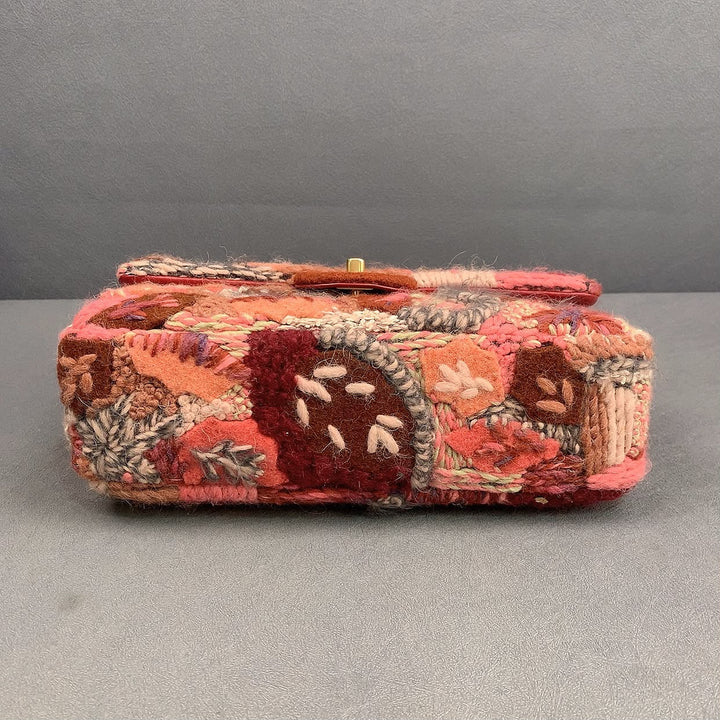 Chanel Embroidered Wool Medium Flap Bag Red Multicolor Gold Hardware 2018